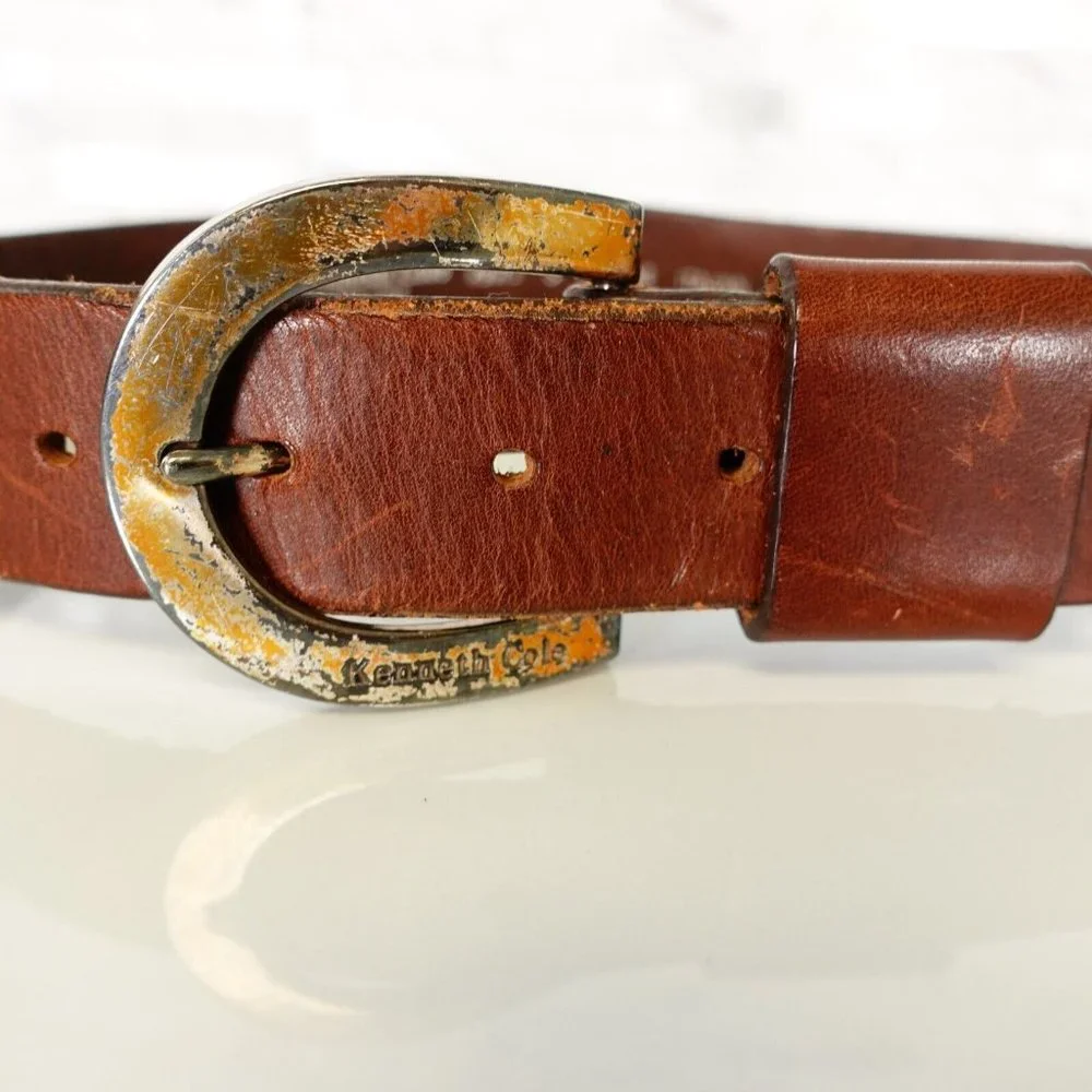 Y2K Italian Genuine Leather Belt Womens XS‎ Chocolate Old Money KENNETH COLE